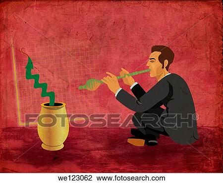 Conceptual illustration of businessman charming snake to move upward depicting growth in business View Large Photo Image Stock Image - Conceptual illustration of businessman charming snake to move upward depicting growth in business. Fotosearch