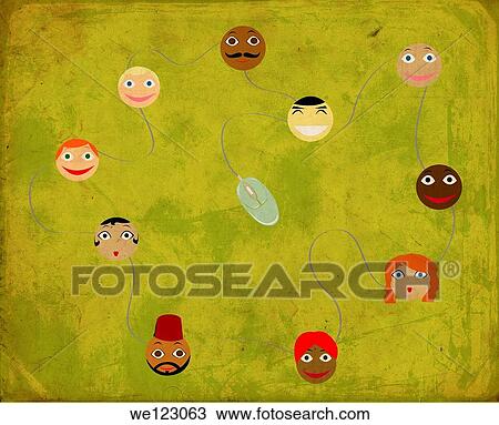 Conceptual illustration of human faces wired with computer mouse View Large Photo Image Stock Image - Conceptual illustration of human faces wired with computer mouse. Fotosearch