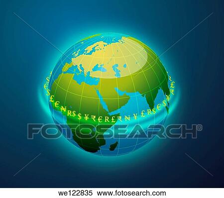 Conceptual image of globe surrounded by currency symbols depicting world banking View Large Photo Image Stock Photography - Conceptual image of globe surrounded by currency symbols depicting world banking. Fotosearch
