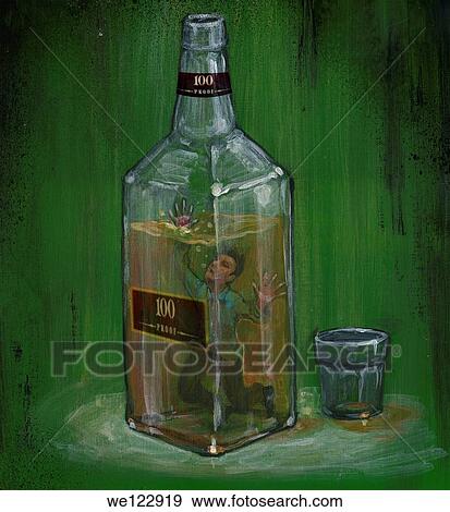 Conceptual image of man drowning in alcohol bottle View Large Photo Image Stock Photo - Conceptual image of man drowning in alcohol bottle. Fotosearch