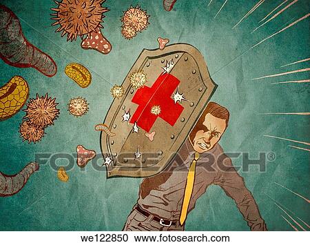 Conceptual image of man fighting with antivirus depicting medical insurance over colored background View Large Photo Image Stock Image - Conceptual image of man fighting with antivirus depicting medical insurance over colored background. Fotosearch