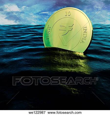 Conceptual shot of floating Indian coin depicting insolvency View Large Photo Image Stock Photo - Conceptual shot of floating Indian coin depicting insolvency. Fotosearch