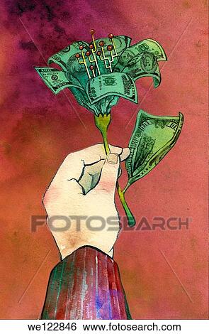 Conceptual shot of human hand holding money in form of flower View Large Photo Image Stock Photograph - Conceptual shot of human hand holding money in form of flower. Fotosearch