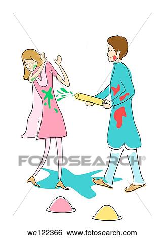 Stock Photograph - Couple celebrating Holi with colors. Fotosearch