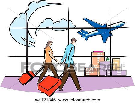 Couple pulling his luggage on airport lounge View Large Photo Image Stock Photograph - Couple pulling his luggage on airport lounge. Fotosearch