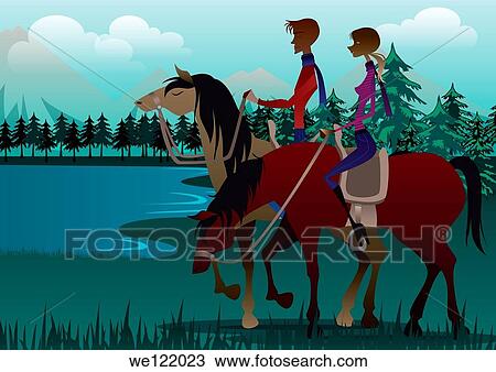 Couple riding horses View Large Photo Image Stock Image - Couple riding horses. Fotosearch