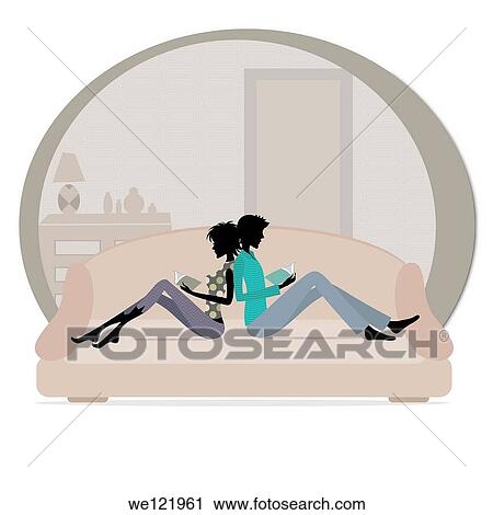 Couple sitting back to back on a couch and reading books View Large Photo Image Stock Image - Couple sitting back to back on a couch and reading books. Fotosearch