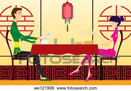 Couple sitting in a Chinese restaurant View Large Photo Image Stock Photograph - Couple sitting in a Chinese restaurant. Fotosearch