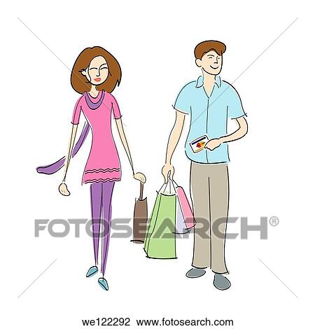 Couple with shopping bags and a credit card View Large Photo Image Stock Image - Couple with shopping bags and a credit card. Fotosearch