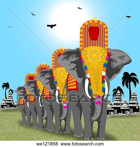 Decorated elephants at temple complex, India View Large Photo Image Stock Photo - Decorated elephants at temple complex, India. Fotosearch