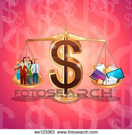 Stock Image - Dollar sign balancing business management. Fotosearch
