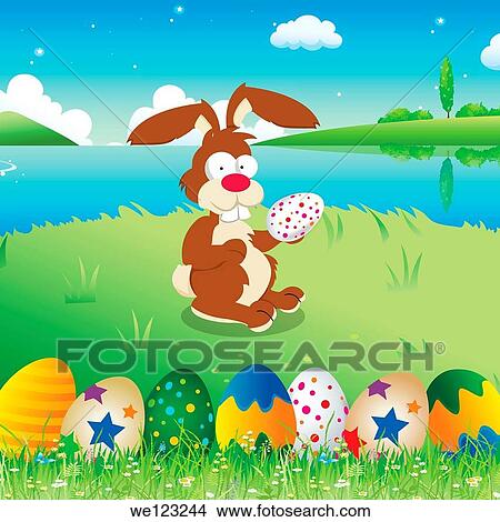 Easter Bunny holding an easter egg View Large Photo Image Picture - Easter Bunny holding an easter egg. Fotosearch