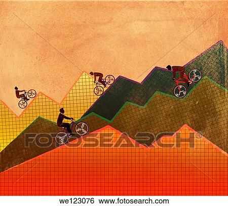 Executives riding mountain bike up and down representing the concept of ups and downs of business View Large Photo Image Stock Photograph - Executives riding mountain bike up and down representing the concept of ups and downs of business. Fotosearch