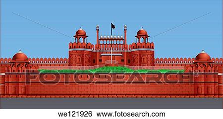 Facade of a fort, Red Fort, Delhi, India View Large Photo Image Stock Photograph - Facade of a fort, Red Fort, Delhi, India. Fotosearch