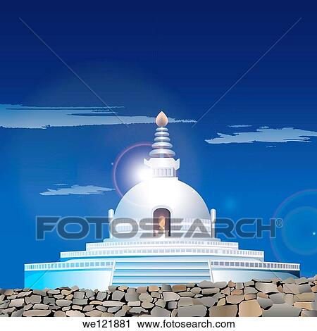 Stock Image - Facade of a stupa, Shanti Stupa Temple, Leh, Ladakh, Jammu And Kashmir, India. Fotosearch