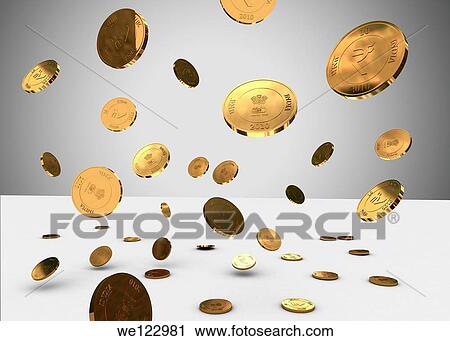 Falling gold Indian coins over gray background View Large Photo Image Stock Image - Falling gold Indian coins over gray background. Fotosearch