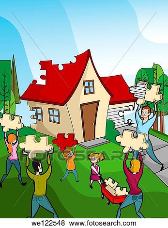 Family making home in installments View Large Photo Image Stock Photo - Family making home in installments. Fotosearch