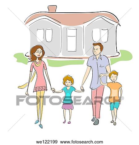 Family walking in front of a house View Large Photo Image Stock Photo - Family walking in front of a house. Fotosearch