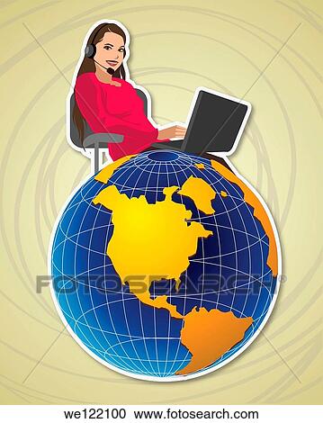 Female customer service representative with a globe View Large Photo Image Stock Image - Female customer service representative with a globe. Fotosearch