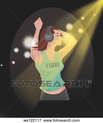 Stock Photo - Female Disc Jockey with headphones. Fotosearch