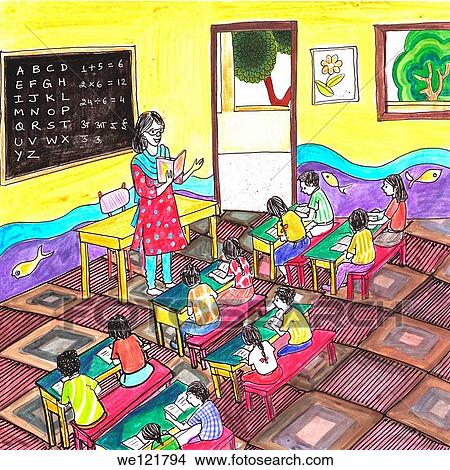 Picture - Female teacher in a classroom. Fotosearch