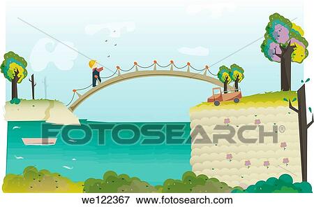 Footbridge across a river with green trees View Large Photo Image Stock Photo - Footbridge across a river with green trees. Fotosearch