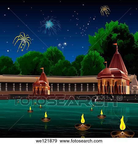 Ghat and temple decorated with oil lamps, Varanasi, Uttar Pradesh, India View Large Photo Image Stock Photo - Ghat and temple decorated with oil lamps, Varanasi, Uttar Pradesh, India. Fotosearch