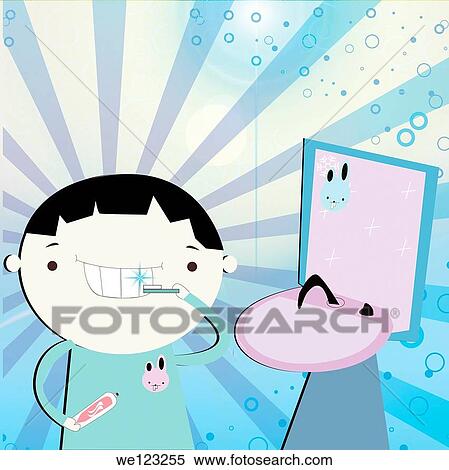 Stock Photography - Girl brushing her teeth. Fotosearch