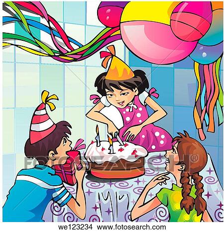 Picture - Girl celebrating her birthday with her friends. Fotosearch