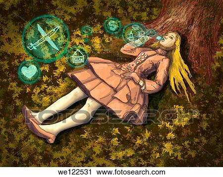 Stock Image - Girl lying under a tree day dreaming. Fotosearch