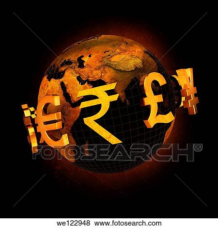 Global currencies surrounding globe over black background View Large Photo Image Stock Photo - Global currencies surrounding globe over black background. Fotosearch