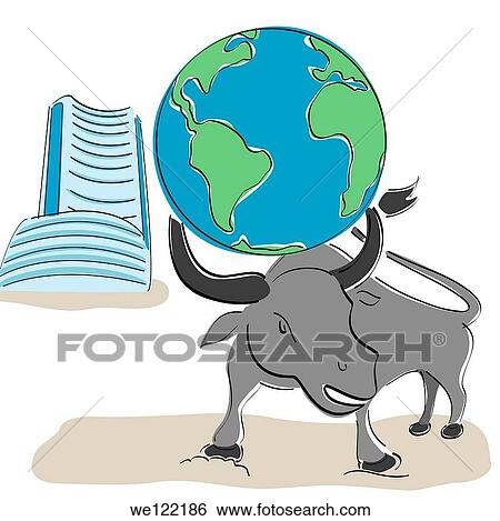 Globe on bull´s head with Bombay stock exchange building in the background View Large Photo Image Stock Photograph - Globe on bull´s head with Bombay stock exchange building in the background. Fotosearch