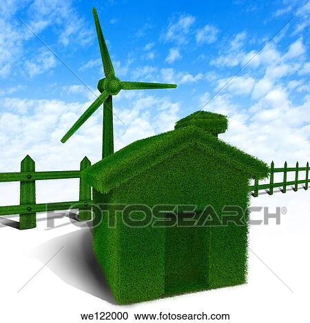 Green home with a wind turbine View Large Photo Image Stock Image - Green home with a wind turbine. Fotosearch