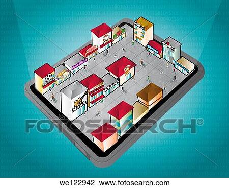 Stock Image - High angle view of tablet PC presenting all the convenient applications. Fotosearch