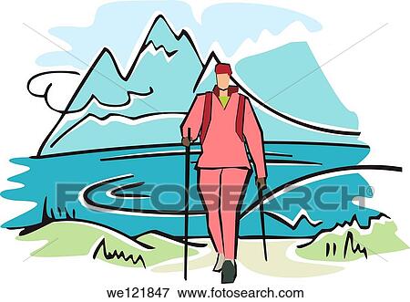 Hiker walking at the lakeside View Large Photo Image Stock Photo - Hiker walking at the lakeside. Fotosearch