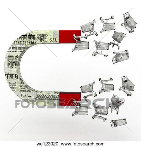 Horseshoe magnet of Indian currency drawing shopping carts towards it View Large Photo Image Stock Image - Horseshoe magnet of Indian currency drawing shopping carts towards it. Fotosearch