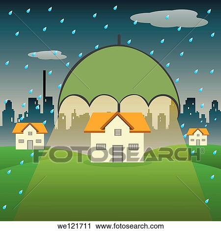 House sheltering with an insurance umbrella in rain View Large Photo Image Stock Image - House sheltering with an insurance umbrella in rain. Fotosearch
