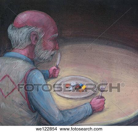 Illustration image of elderly man with medication in plate View Large Photo Image Picture - Illustration image of elderly man with medication in plate. Fotosearch