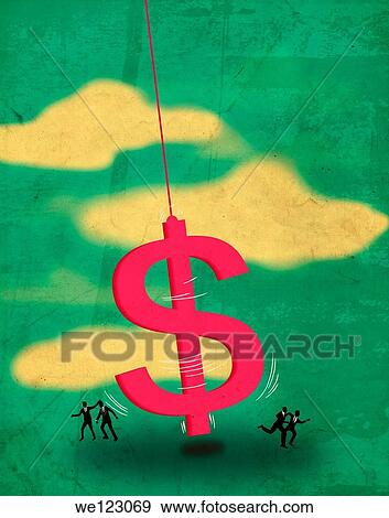 Illustration of a large dollar shaped pendulum swinging with people running away View Large Photo Image Stock Photo - Illustration of a large dollar shaped pendulum swinging with people running away. Fotosearch