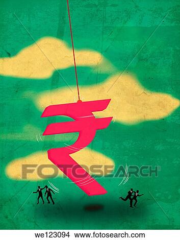 Illustration of a large rupee shaped pendulum swinging with people running away View Large Photo Image Picture - Illustration of a large rupee shaped pendulum swinging with people running away. Fotosearch