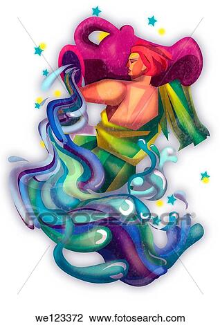 Stock Image - Illustration of Aquarius zodiac sign over white background. Fotosearch