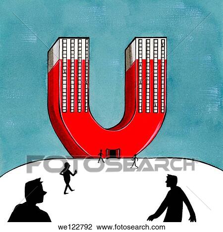 Illustration of business people attracted to a business building in shape of magnet View Large Photo Image Stock Image - Illustration of business people attracted to a business building in shape of magnet. Fotosearch