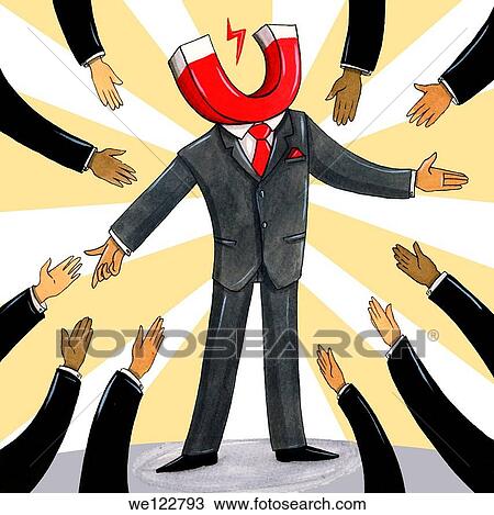 Illustration of business people attracted to a businessman with head in shape of magnet View Large Photo Image Stock Image - Illustration of business people attracted to a businessman with head in shape of magnet. Fotosearch