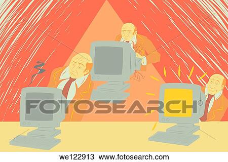 Illustration of businessman and computers View Large Photo Image Stock Image - Illustration of businessman and computers. Fotosearch