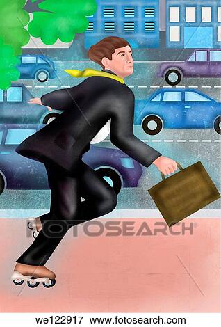 Illustration of businessman in a rush getting late for office View Large Photo Image Stock Photo - Illustration of businessman in a rush getting late for office. Fotosearch