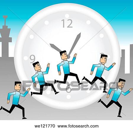 Illustration of businessmen running round the clock View Large Photo Image Stock Image - Illustration of businessmen running round the clock. Fotosearch