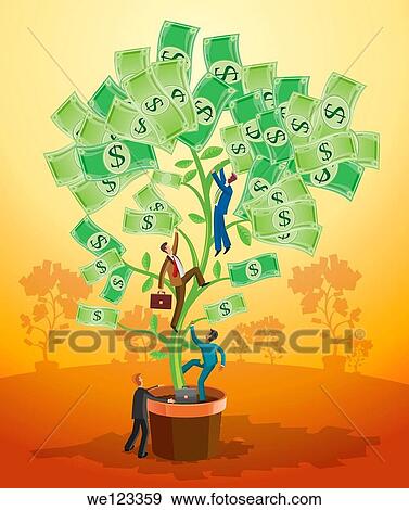 Illustration of businesspeople climbing potted plant of money View Large Photo Image Stock Photo - Illustration of businesspeople climbing potted plant of money. Fotosearch
