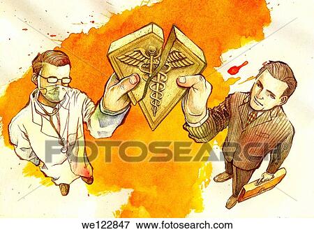 Illustration of doctor and insurance agent joining medical cross symbol View Large Photo Image Stock Photo - Illustration of doctor and insurance agent joining medical cross symbol. Fotosearch