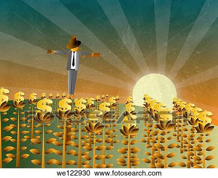 Illustration of dollar signs field with scarecrow View Large Photo Image Stock Image - Illustration of dollar signs field with scarecrow. Fotosearch