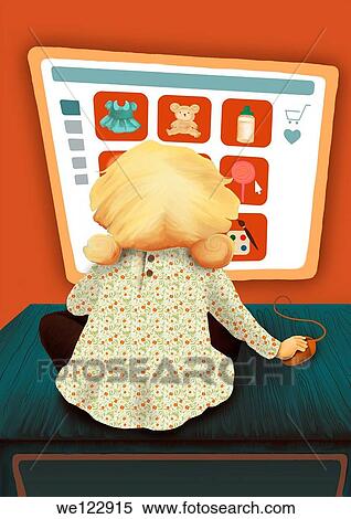 Illustration of kid shopping online View Large Photo Image Stock Photography - Illustration of kid shopping online. Fotosearch